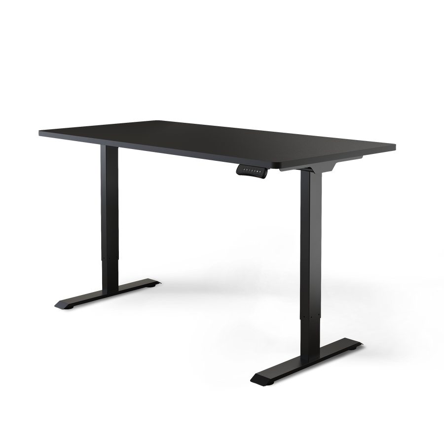 Elektrisch höhenverstellbarer Schreibtisch DESKSPACE PRO mit Grauem Gestell und Schwarzer Tischplatte 160 × 80 cm in der Frontalansicht freigestellt vor weißem Hintergrund